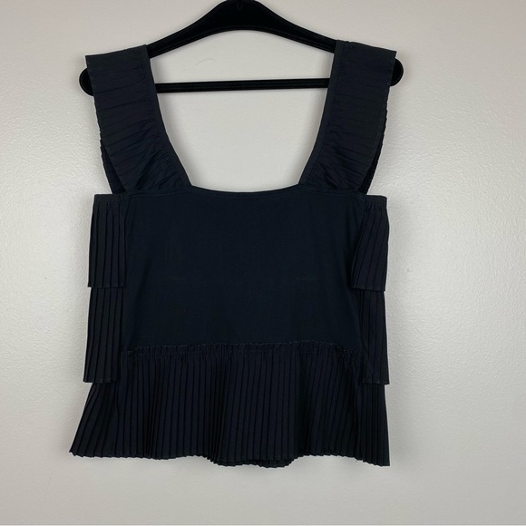 J. Crew Pleated Ruffle Tiered Square Neck Tank Top Black Size XS - Picture 4 of 7